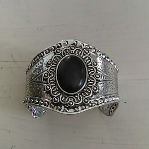 Black matte finish stone cuff bracelet